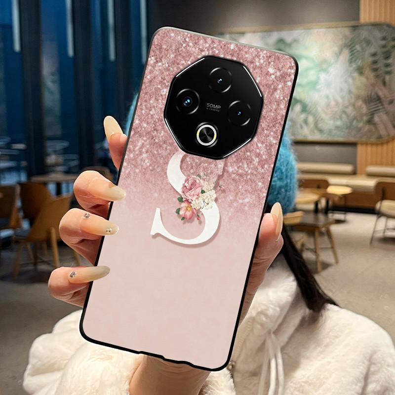 Anti-scratch Phone Case For Umidigi G100 Pro/G100 5G Soft Silicone Black Casing Lucky A-Z Letter With Flower Couple Shell