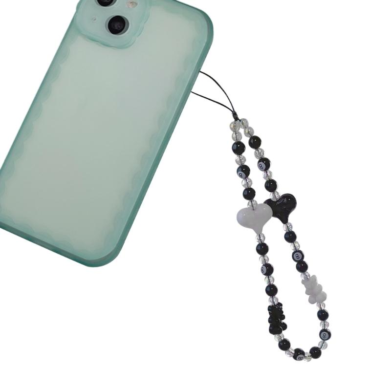 Perlen-Handy-Anhänger-Lanyards Bär Würfel-Perlen-Handschlaufe Handgefertigte Handykette Herz Perlen-Handyband für Frauen