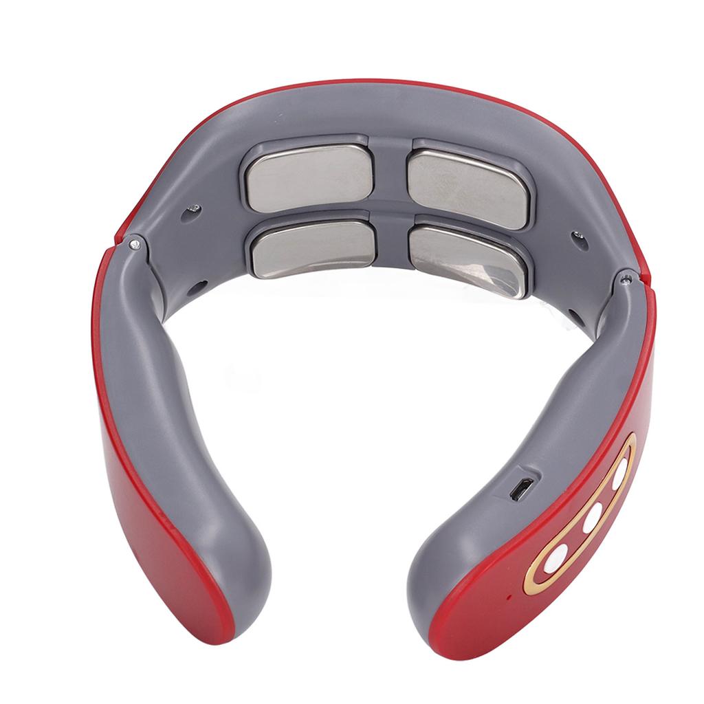 Electric Pulse Neck Massager with Heat 6 Modes 9 Levels 4 Pads Cordless Cervical Spine Massager Red