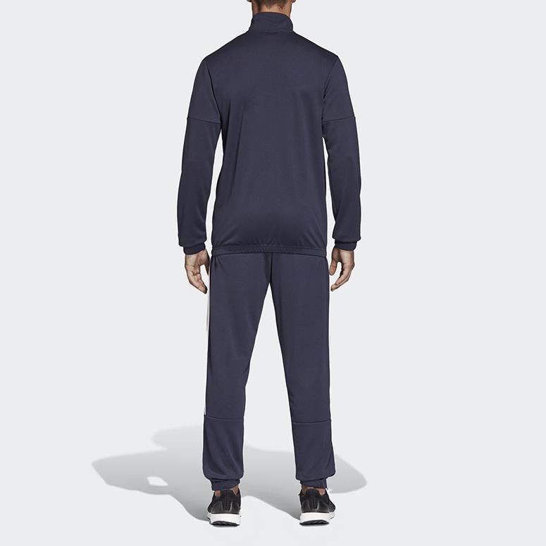 Adidas Sports Lifestyle Series Stand Collar Solid Color Comfortable Jacket And Elastic Long Pants Casual Sports Suit Men suit Blue DV2446