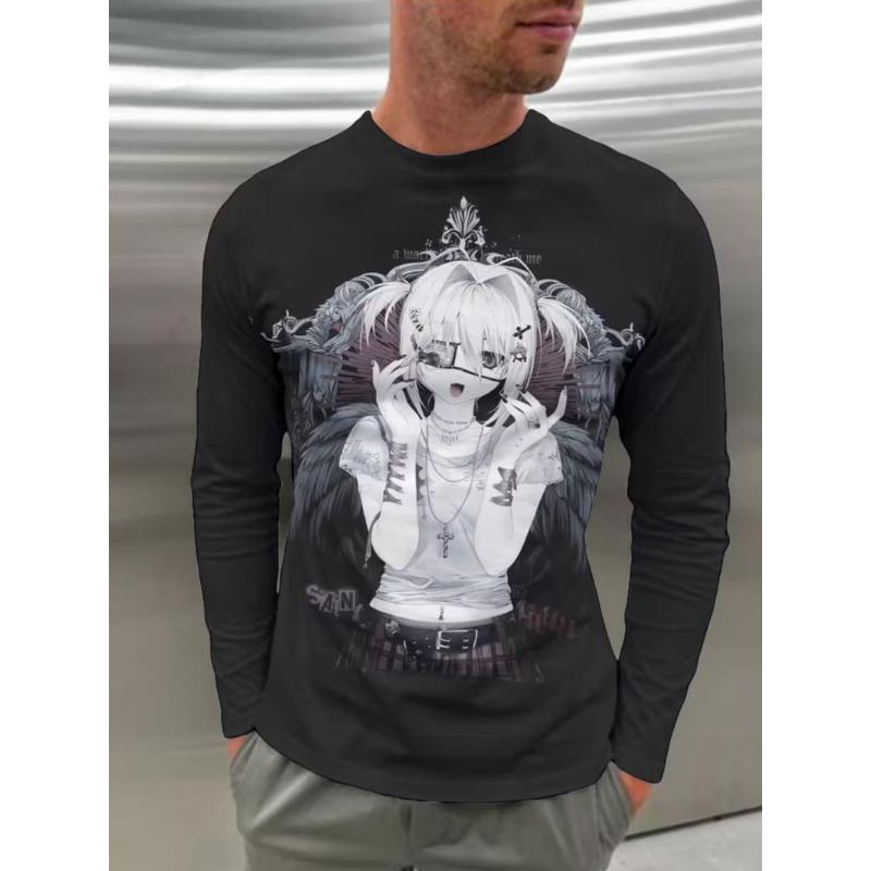 Men's 3D stripe printed long-sleeved T-shirt, comfortable, breathable and versatile men's top