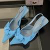 Fashion High Quality Suede Bow Design High Heels Women Sexy Pointed Toe Slingbacks Heeled Sandals 2025 Summer Elegant Women Casual Heels