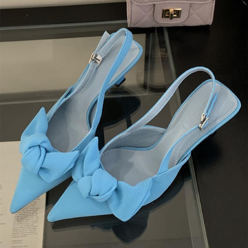 Fashion High Quality Suede Bow Design High Heels Women Sexy Pointed Toe Slingbacks Heeled Sandals 2025 Summer Elegant Women Casual Heels