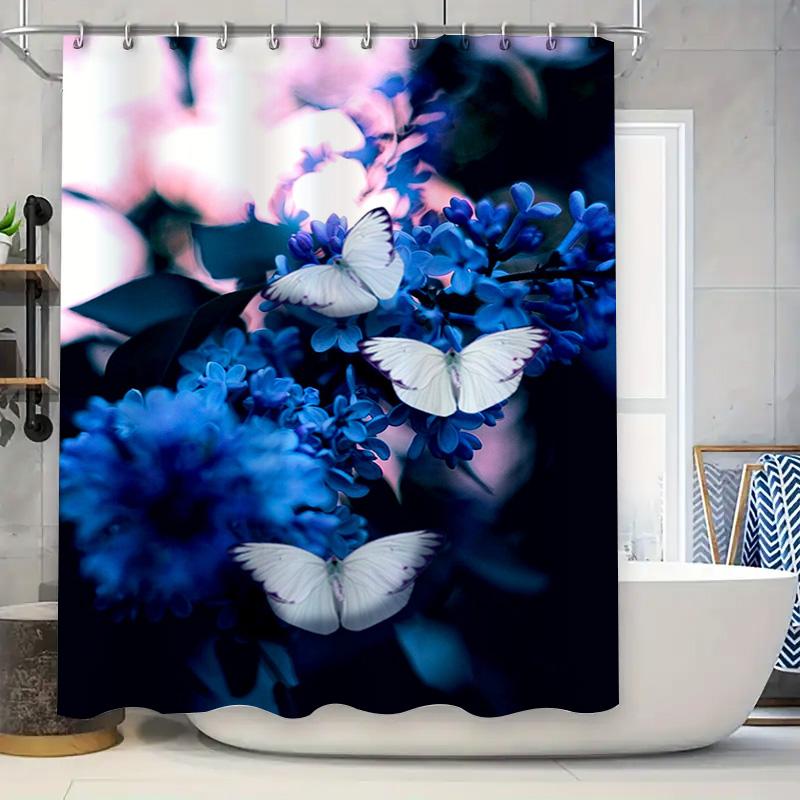 

3D Floral Butterfly Waterproof Bath Shower Curtain Decorative Hanging Fabric Water Repellent Home Bathroom Rug W60H190(CM)-1 Pcs