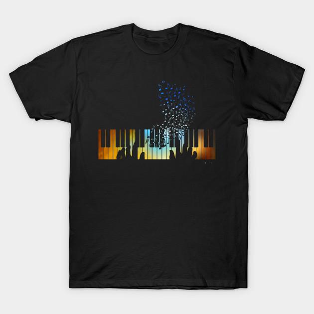 

Men Black Print T-shirt Piano Keyboard Piano Gift For Men Women Kids Piano No-Cut Transfer Paper Print Cotton Tshirt 2XL чорний