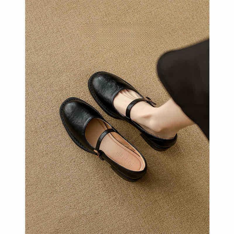 

Модная женская обувь на массивном каблуке 2025 Весна Осень Модная обувь с ремешком и пряжкой Удобные туфли Мэри Джейн Мягкая подошва Нескользящая Роскошная кожаная обувь 34 чёрный