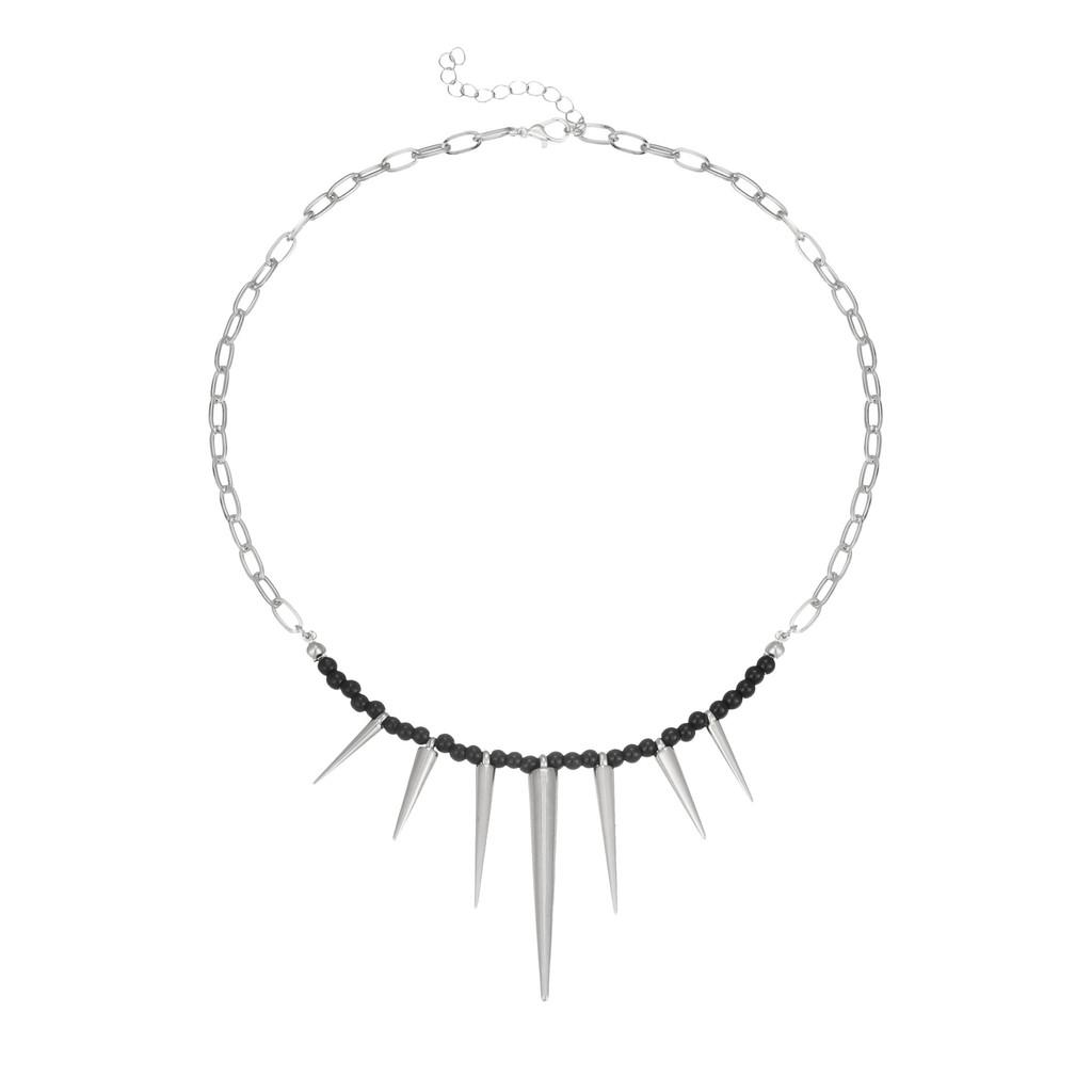 Elegant Black Spike Choker Necklace With Alloy Chain And Geometric Design For Her