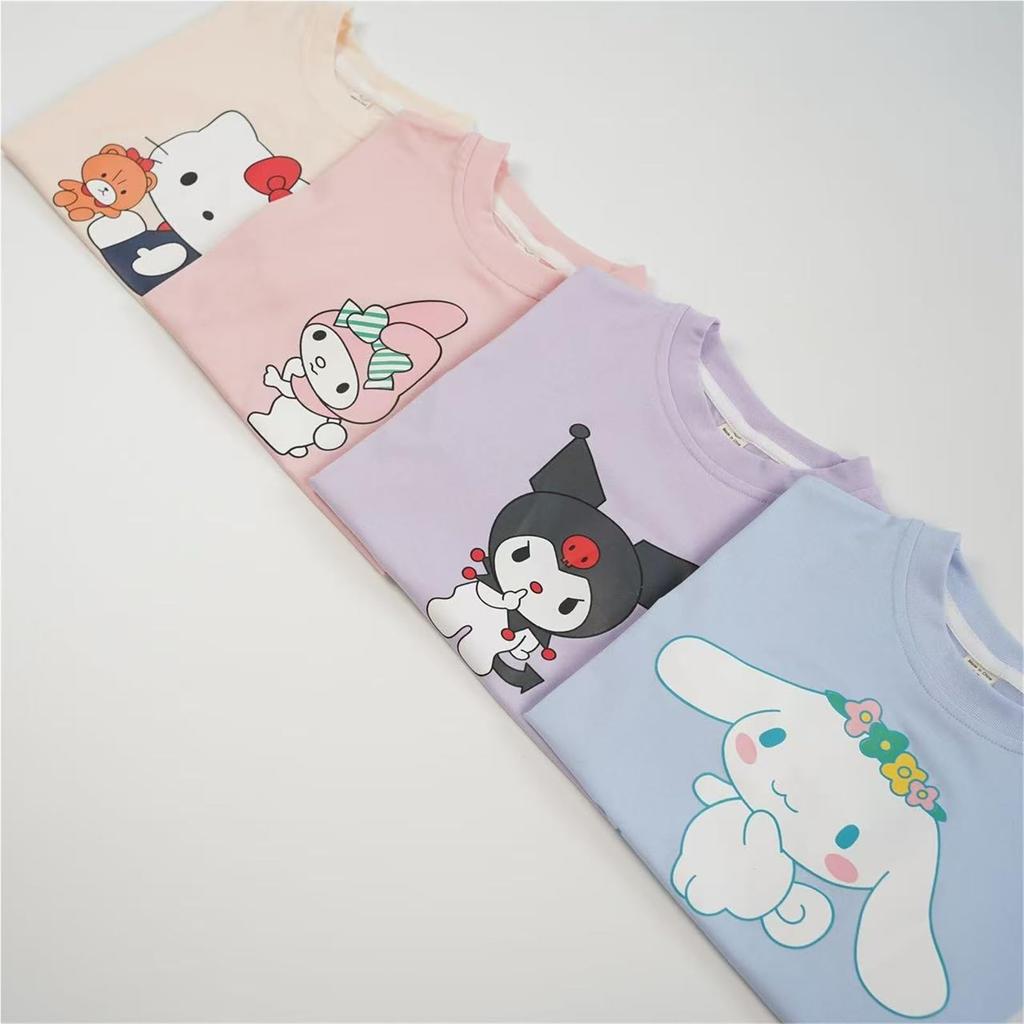 [Reloading] Cinnamoroll, Kuromi, and My Melody Summer Children's Pajama Set, Short Sleeve T-Shirt and Shorts, Loungewear, Cotton, Cute, Stylish, Thin,