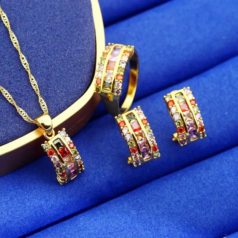 Elegant 4Pcs Bridal Jewelry Set With Sparkling Zirconia Includes Earrings Necklace Ring Perfect For Weddings Gift For Women
