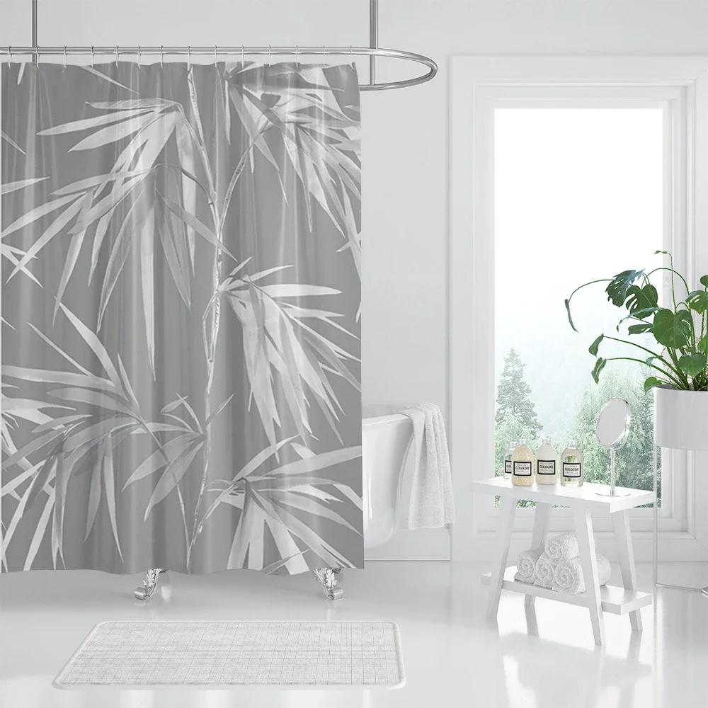 Rose Gold Shower Curtain Pink Gold Tropical Leaves Modern Luxury Bathroom Shower Curtains Fabric Bath Curtain Set With Hooks