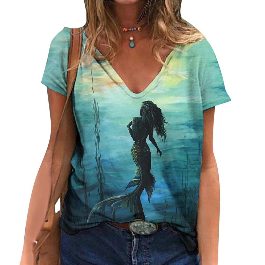 Summer V-neck 3D Loving You Printed Top Fashionable Casual Short Sleeved Women's T-shirts