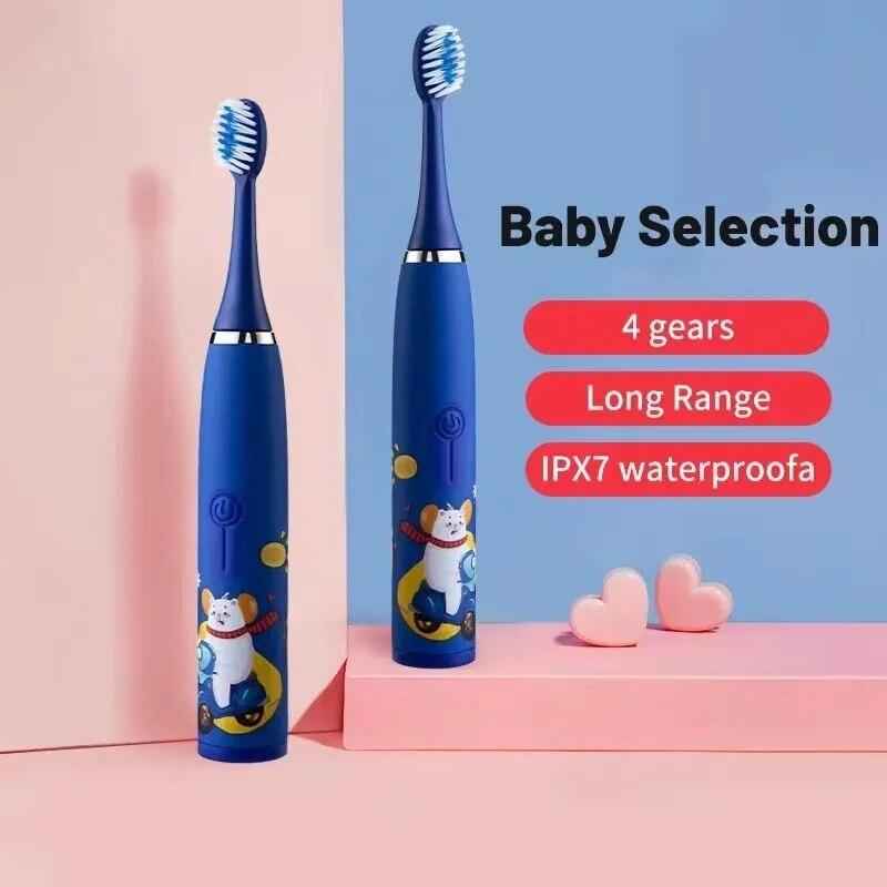 Children's Electric Toothbrush Colorful Cartoon With Replacement Heads Ultrasonic Rechargeable Soft Hair Cleaning Brush For Kids