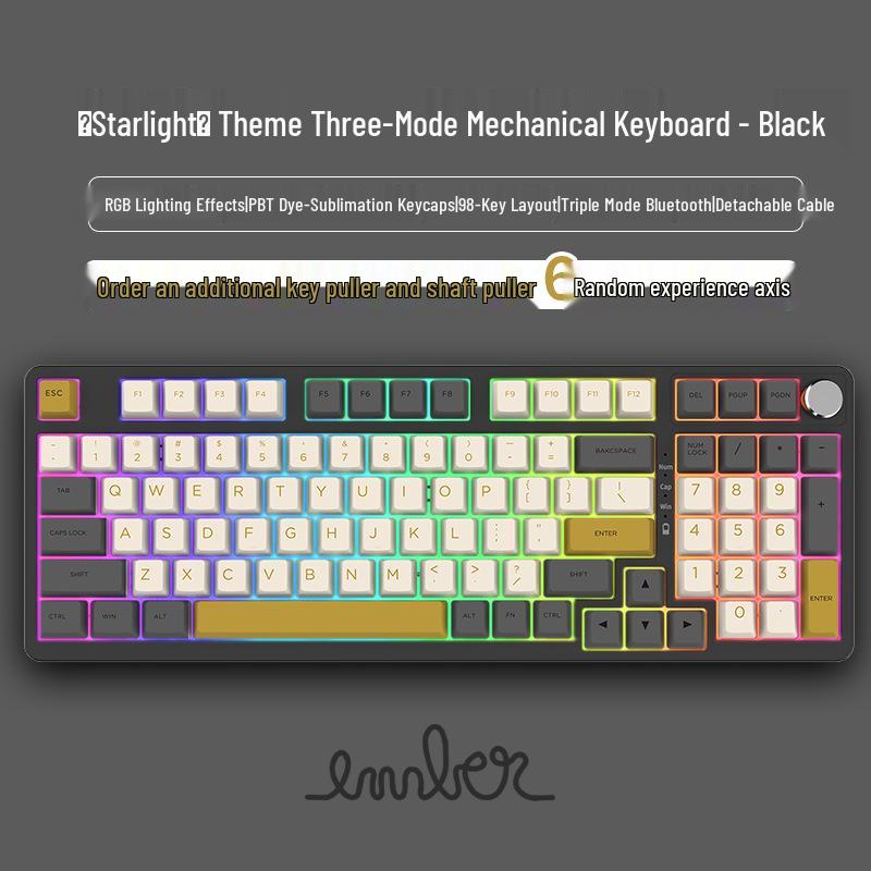 98-Key Wireless Bluetooth Three-Mode Mechanical Keyboard - Gaming, Esports, Office, PBT Transparent DIY Customization