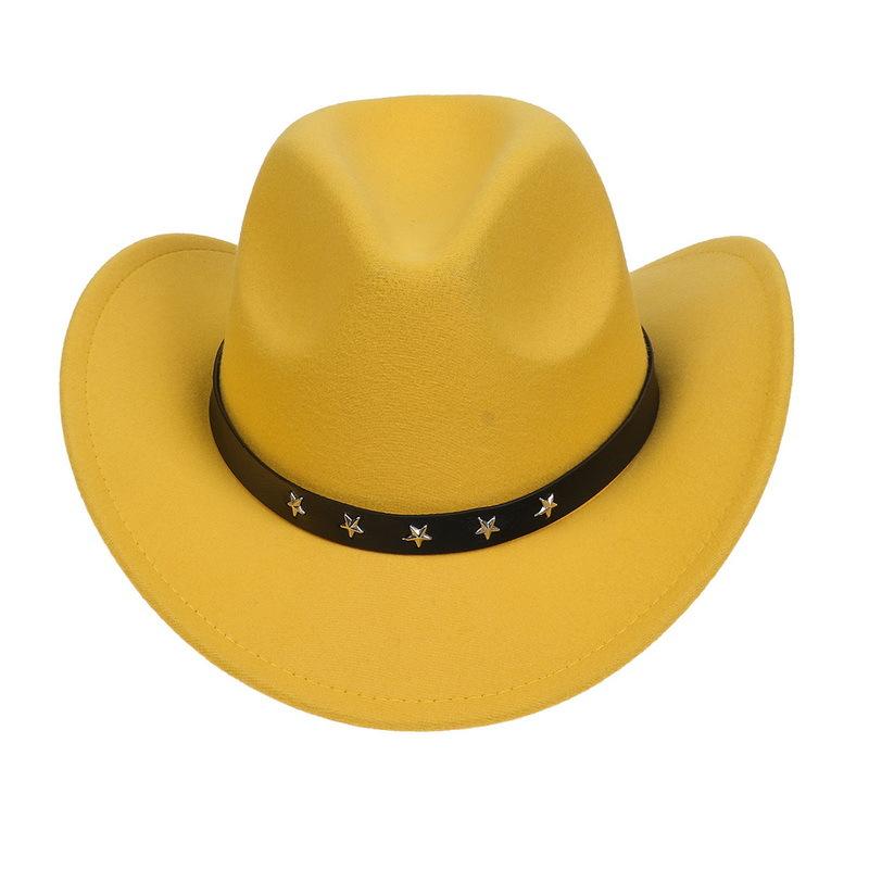 Western Cowboy Top Hat Spring And Autumn New Jazz Hat Big Brim Pentagram Belt Accessories Felt Hat Men And Women