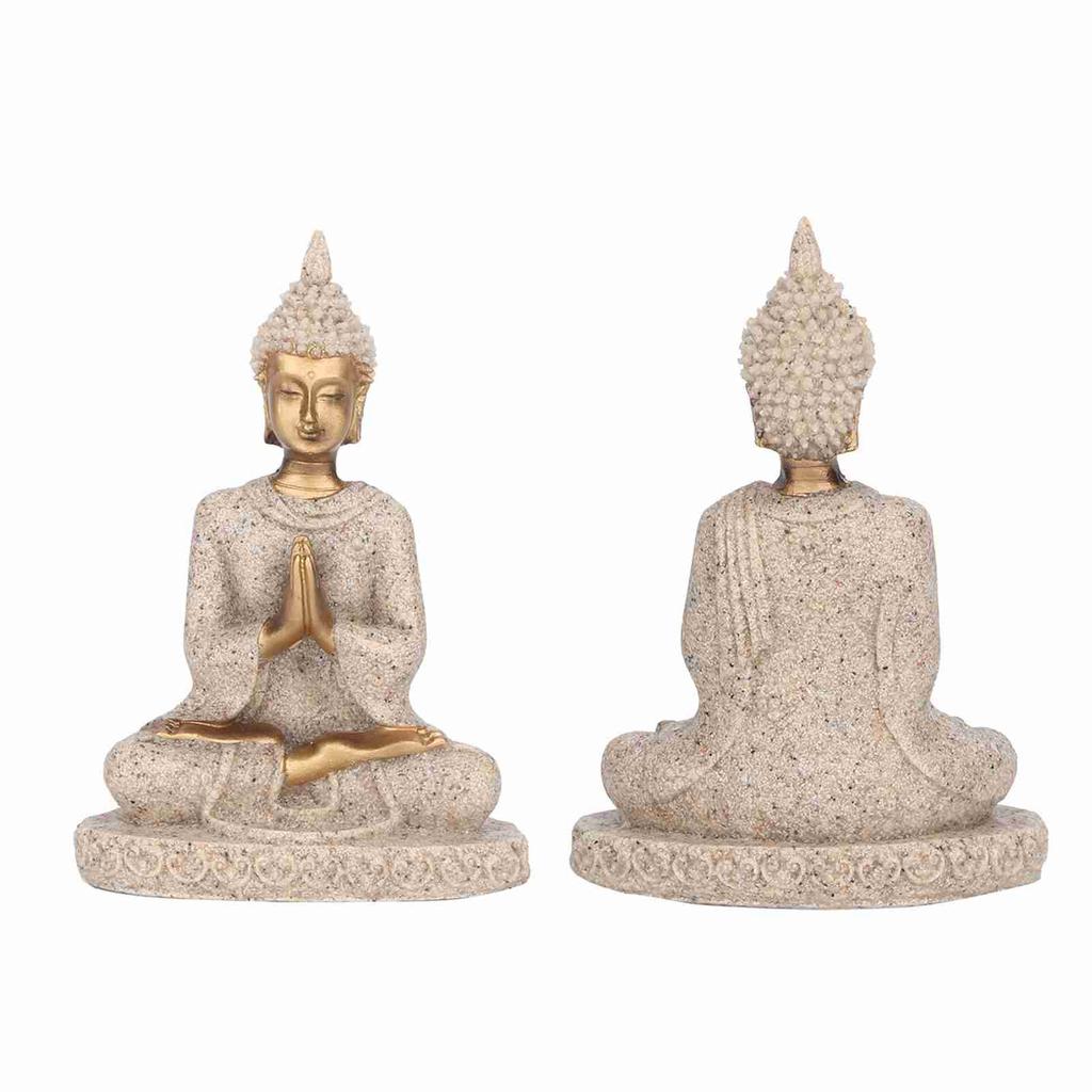 Meditating Seated Buddha Statue Carving Figurine Craft for Home Decoration Ornament (A Gold)