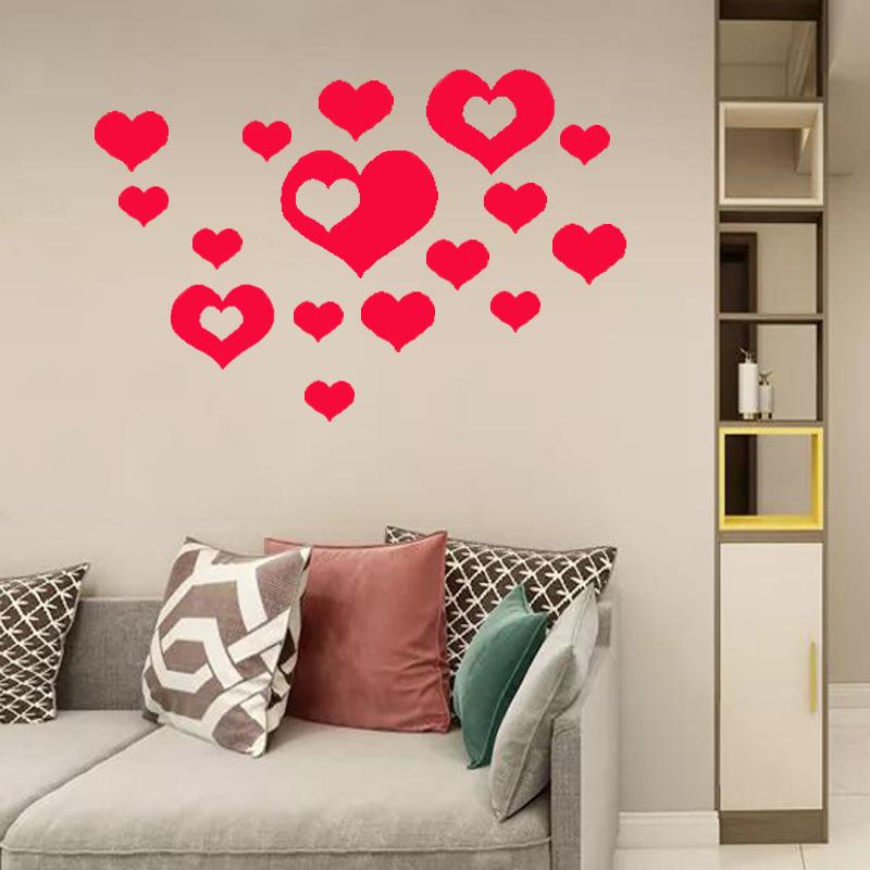 Wall Stickers Love-Heart 3D Acrylic Wall Decal Stickers for Home Living Room Bedroom