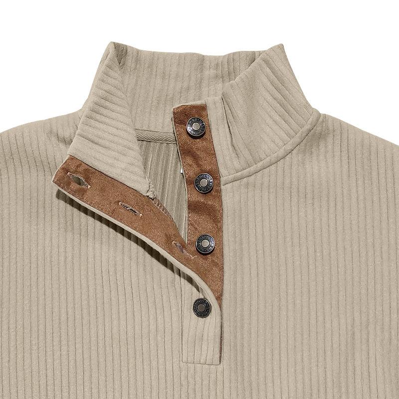 Spring Autumn Men Henley Top Four Button Half Neck Contrast Faux Suede Elbow Patches Long Sleeve Vintage Daily Streetwear Casual Pullover Sweatshirt