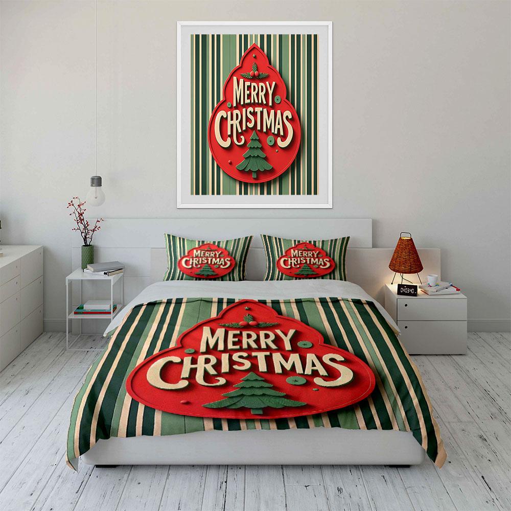 Merry Christmas Sign Set Bedding Duvet Cover Set Duvet Cover Pillowcases (1*Duvet Cover 2*Pillowcases, Without Duvet Insert)