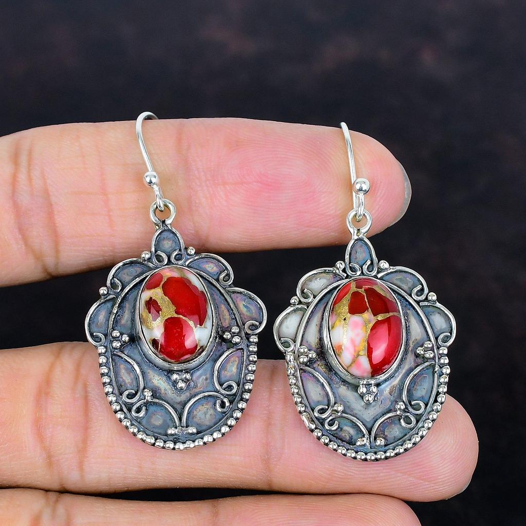 Kingman Red Mohave Copper Turquoise Earring Vintage Earrings Awesome Gemstone Jewelry 925 Sterling Silver Earring Handmade Jewelry for Gifts