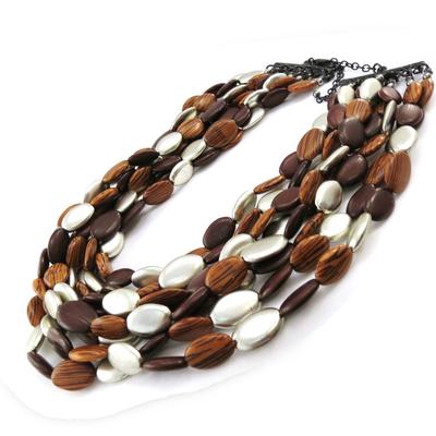 [C8747] - Silver Brown 'Métis' Designer Necklace