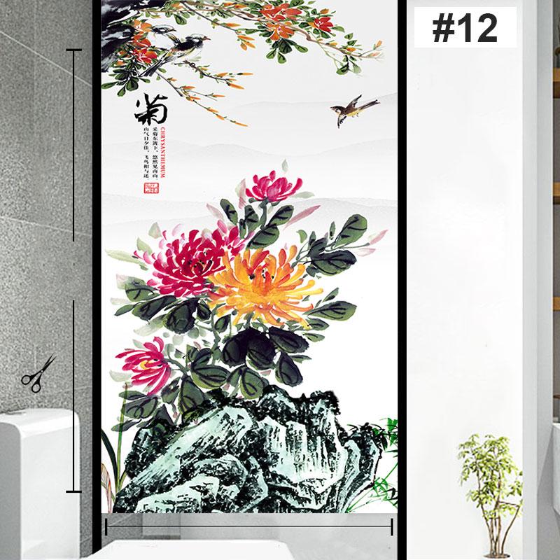 Fensterfolie im chinesischen Tintenstil, Pflaumenblüte, Orchidee, Bambus, Chrysanthemenkultur, Sichtschutzfolie, statisch haftender Glasaufkleber