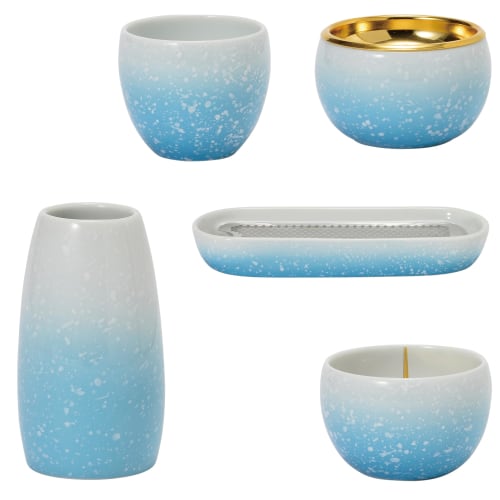 Sunmany Japanese Modern Buddhist Altar Accessories 5-Piece Set, Authentic Arita Ware, Made in Japan, Stylish and Inspired by Your Interior. Includes F