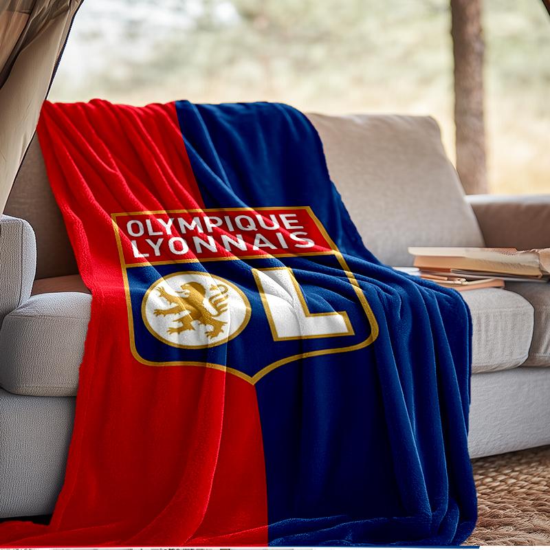 Lyonnais Football Crest Blanket Lightweight Ideal Bedding Blanket Perfect for Travel, Camping, Living Rooms, Offices, Sofas, Fan Christmas Gift