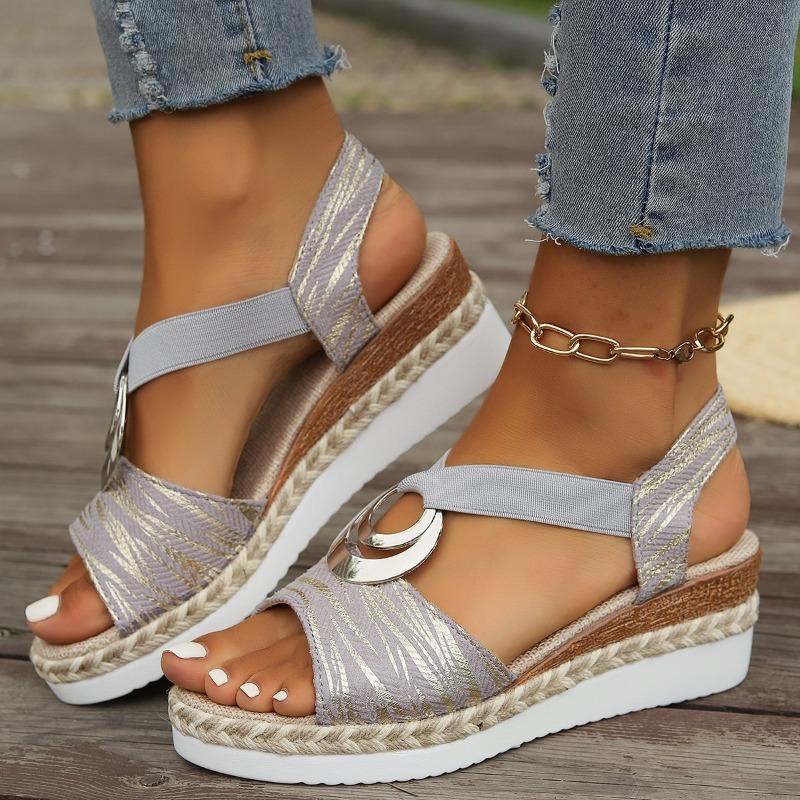 New Women's Wedge Sandals Rope Wedge with Metal Buckle Lightweight Platform Peep Toe Shoes