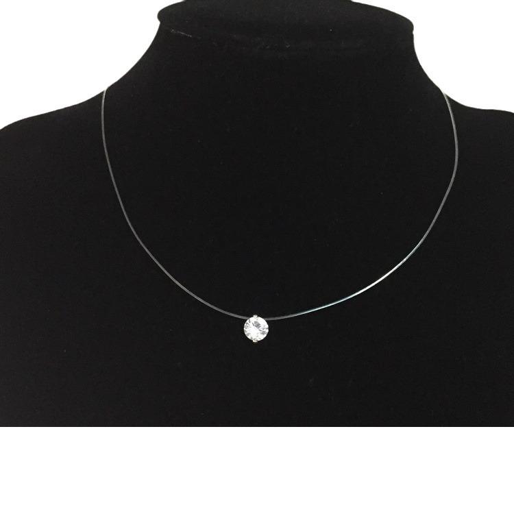 Korean Style Transparent Fishing Line Pendant Necklace with Pearl, Zircon, and Clavicle Chain - Mermaid Tears Design
