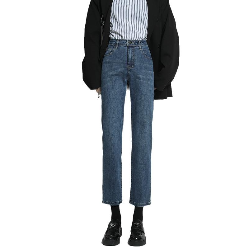 Φθινοπωρινό Γυναικείο Ψηλόμεσο Slim Straight Jeans Plus Size