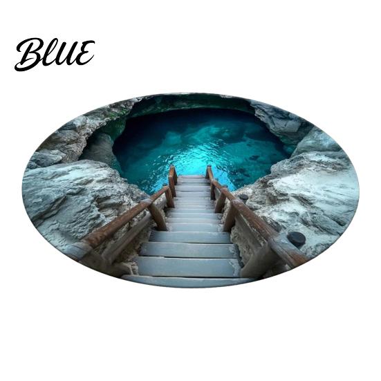 Hand Washable Floor Machine Bedroom Rug Realistic 3D Hole Mat Round Optical Illusion Non-Slip Area