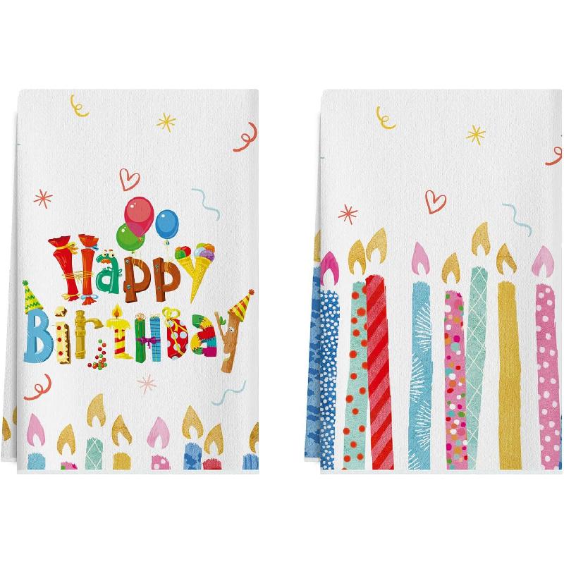 XCHI Juego de 2 paños de cocina de 18 x 26 pulgadas para decoración del hogar, con globos de feliz cumpleaños, confeti, 18 x 26 pulgadas