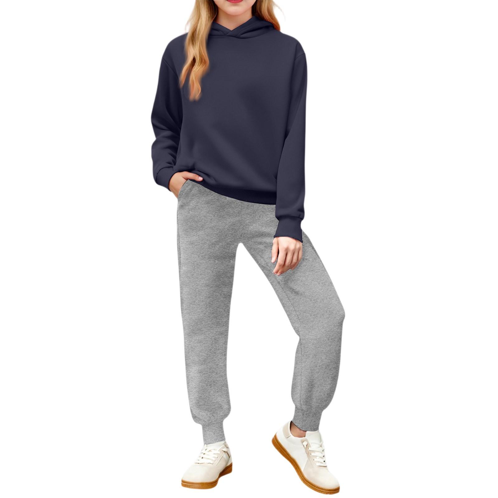 

Зимний комплект для мальчиков и девочек, однотонная толстовка с капюшоном с длинным рукавом, комплект из двух предметов: верх и брюки 150