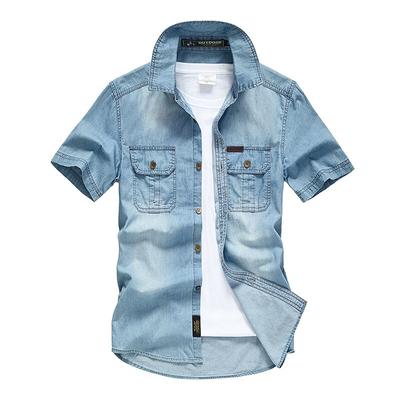 Summer Denim Shirt Men Casual Cotton Short Sleeve Mens Dress Shirts