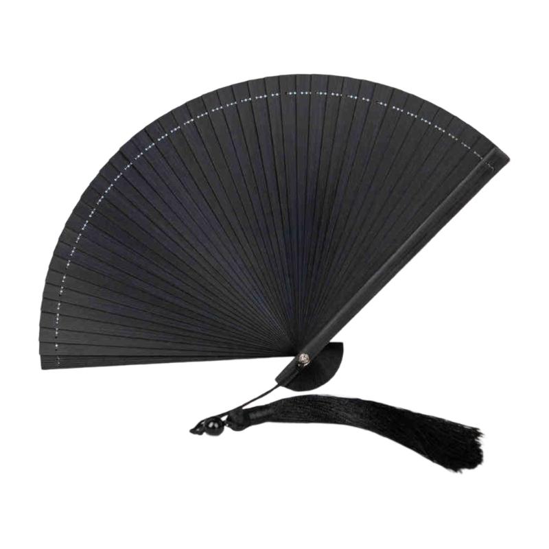 Artisanal Bamboos Folding Hand Fan Minimalists Handmade Craft Cooling Fan with Tassels Festivals Teas Ceremonies Decors