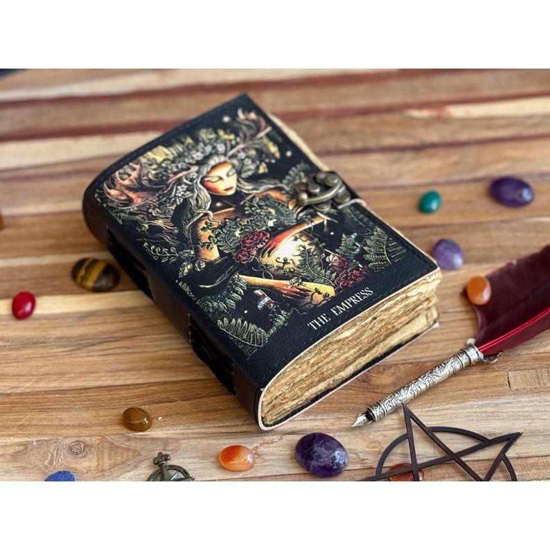 Blank Spell Book of Shadows Journal with Lock Clasp Handmade Leather Diary Printed Mother Earth Prayer Pagan Witchcraft Notebook