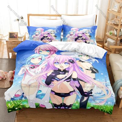 Game Kpop Hyperdimension Neptunia Bedding Set 3 Pieces Printed Duvet Cover with Pillowcases Breathable Bed Linen Home Decor