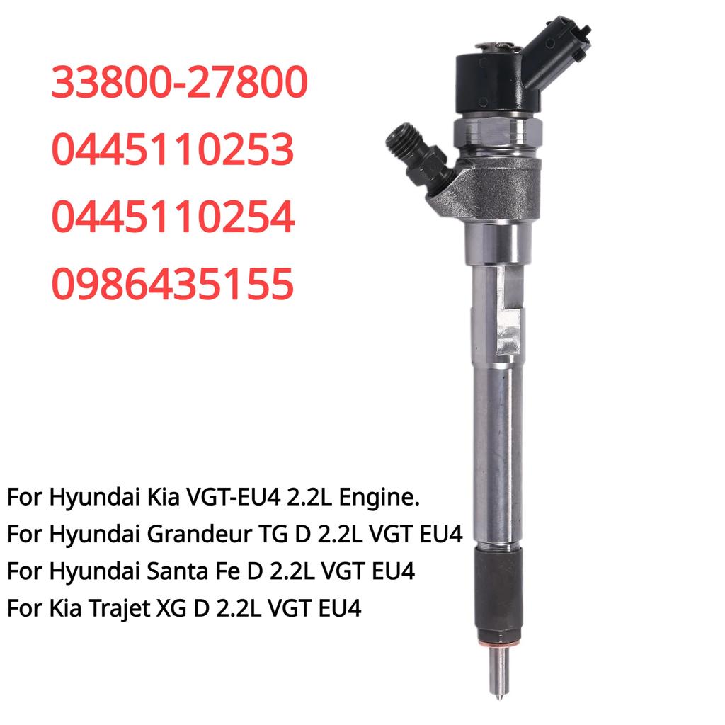 33800-27800 0445110253 0445110254 New CRDI Diesel Fuel Injector For Hyundai Santa Fe KIA VGT EU4 2.2L Engine