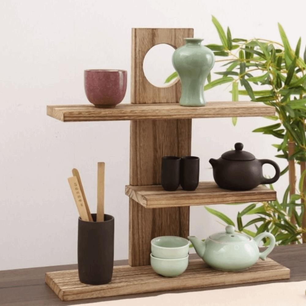 Chinese Style Desktop Storage Shelf Antique Tea Set Rack Multi-Layer Storage Holders Home Decor