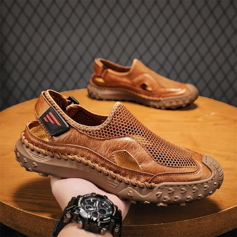 Sommer Herren Sandalen Leder Herren Freizeitschuhe Outdoor Herren Leder Sandalen für Herren Strandschuhe Römische Herren Slipper Zapatillas Herren