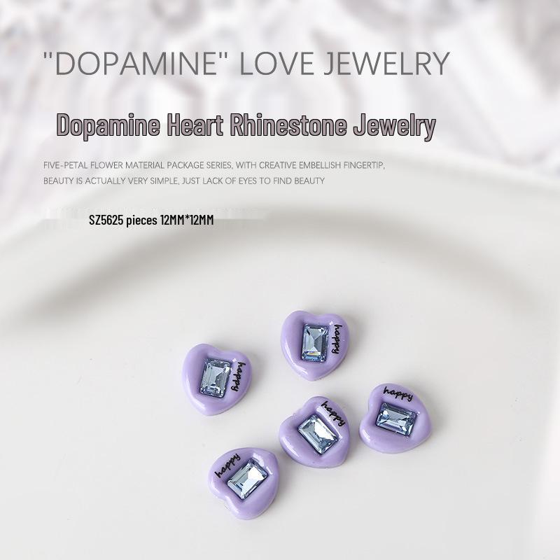 

Dopamine Heart Rectangle Nail Art Jewelry, 5pcs Resin Rhinestone Flatback, Colorful Nail Accessories