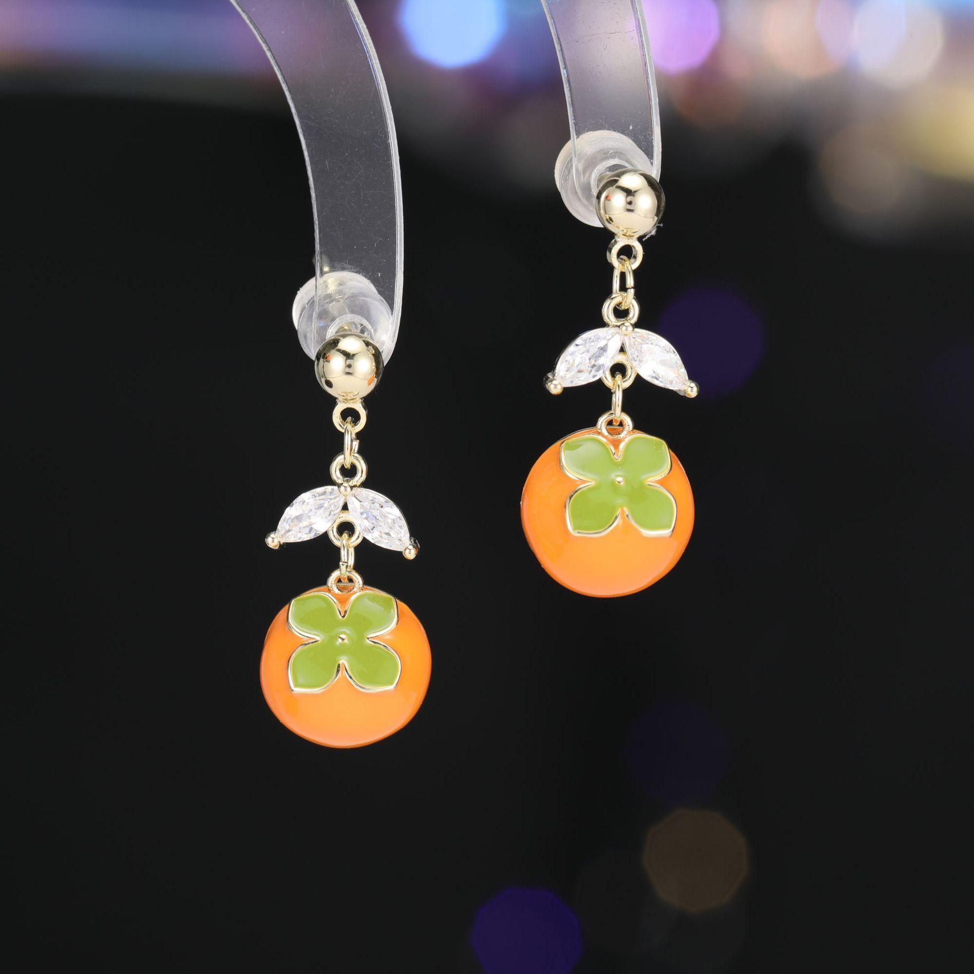 

Women s Light Luxury Design Elegant Drop Glazed Persimmon Long Earrings Fashionable And Versatile Niche Design Earrings