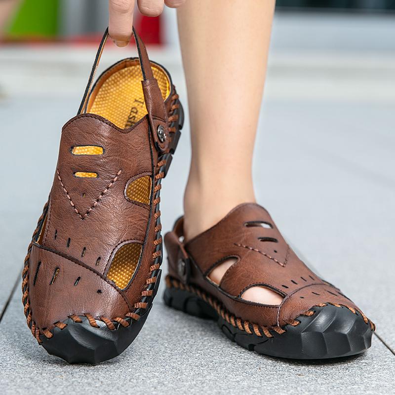 Men Retro Slippers Outdoor Summer Clogs Brown Hiking Sandals Black Beach Shoes Plus Size 46 47