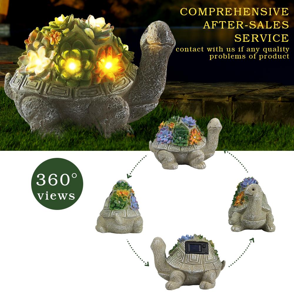 Solar Garden Outdoor Statues Turtle with Succulent and LED Lights Lawn Decor Tortoise Statue for Patio Balcony Yard Ornament