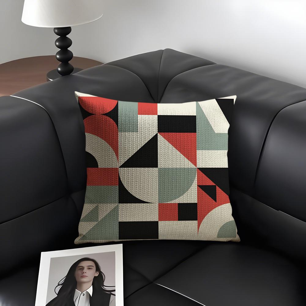 Abstract B-Bauhaus Geometry Pillow Case Natural Linen Organic Fabric Double-Sided Printing Sofa Home Decor Gift Cushion Cover