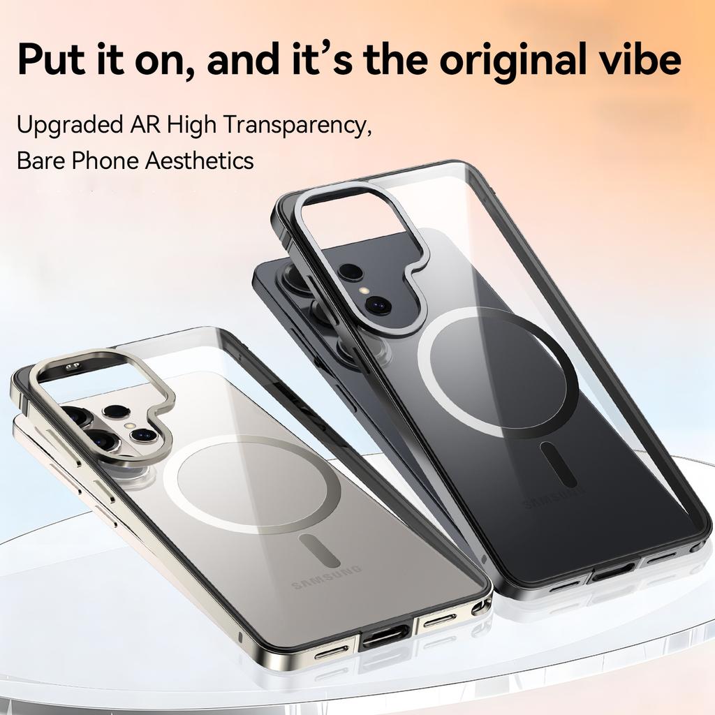 Suitable for Ultra-thin Samsung S26ultra Transparent Magnetic Mobile Phone Case S26 Metal Frame Anti-drop