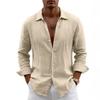 Mens Solid Color Loose Lapel Long Sleeve Thin Casual Button Down Shirt