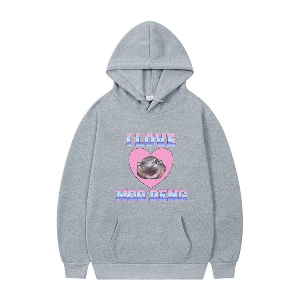 I Love Moo Deng Hoodie Funny Baby Hippo Meme Sportswear Men Women's Casual Oversized Hoodies Unsiex Fashion Brand Streetwear