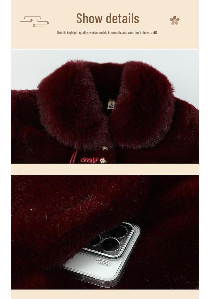 Maternity Autumn/Winter Fur-Trimmed Velvet Jacket - Chinese Style for Middle-Aged/Elderly Women