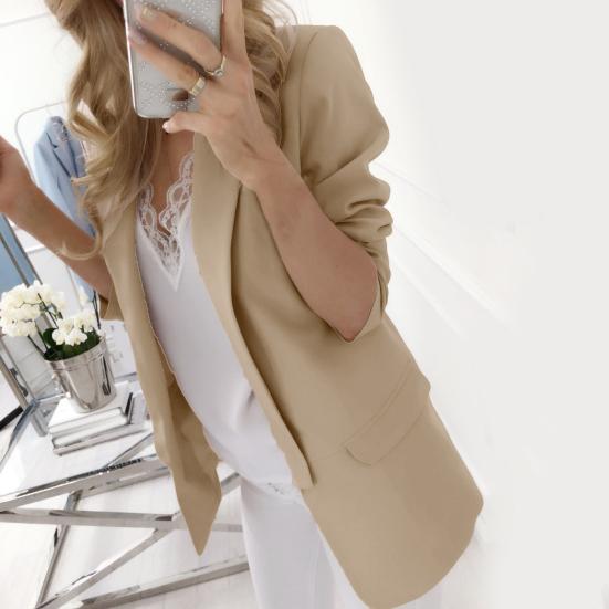 Women Suit Coat Blazer Solid Color Open Stitch Long Sleeves Slim FIt